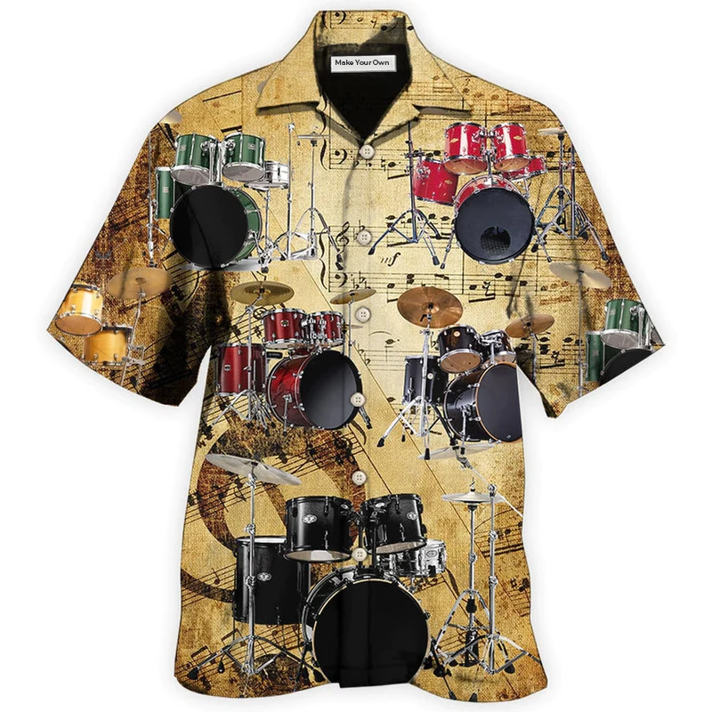 Vintage Drum Music Note Hawaiian Shirt Design View For Resort Travel And Thoughtful Gifting