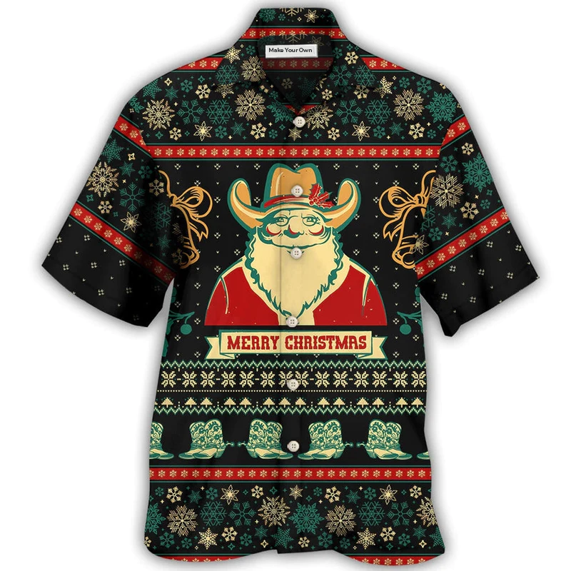 Cowboy Santa Christmas Old Man Hawaiian Shirt For Summer Vacation And Beach Travel