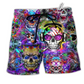 Hippie Skull Color Flowers Hawaiian Print Beach Shorts For Island Getaways And Comfort