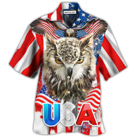 Owl American Independence Day Hawaiian Shirt For Poolside Relaxation And Sunny Getaways