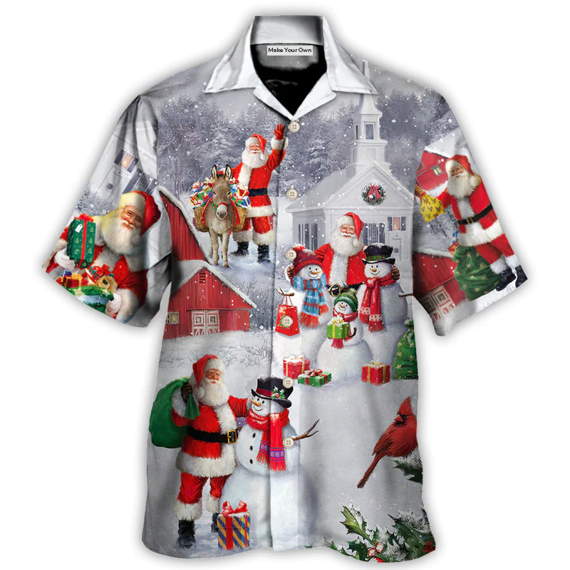 Christmas Santa Snowman Family Town Hawaiian Shirt Pattern Detail For Thoughtful Gifting