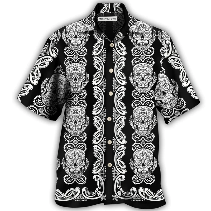Black White Skull Diamond Hawaiian Shirt Design View For Resort Travel And Thoughtful Gifting