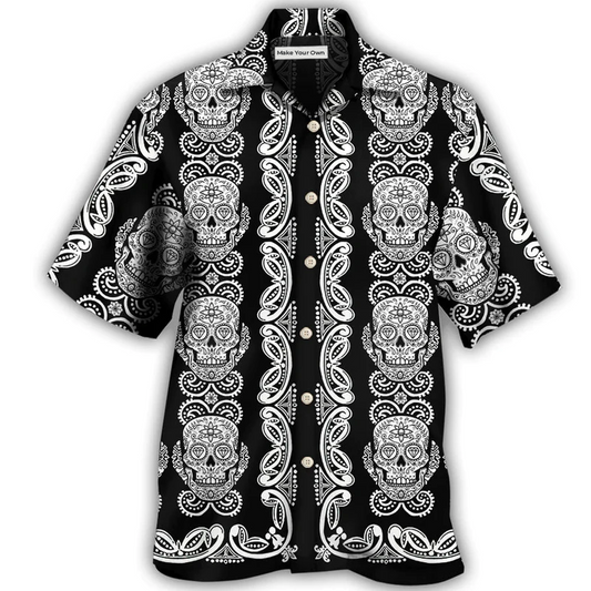 Black White Skull Diamond Hawaiian Shirt Design View For Resort Travel And Thoughtful Gifting