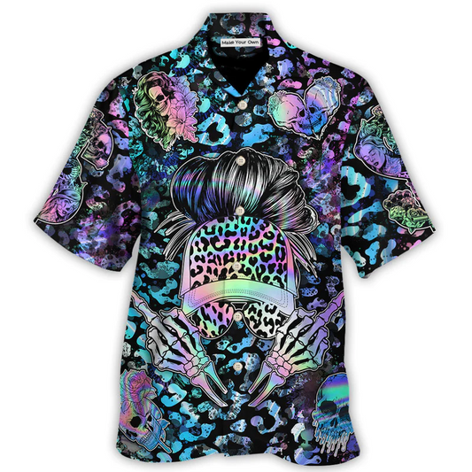 Bold Skull Attitude Hawaiian Shirt Front Pattern View For Beach Days