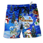 Snowman Chilling With My Snowmies Hawaiian Print Beach Shorts For Festive Outdoor Style