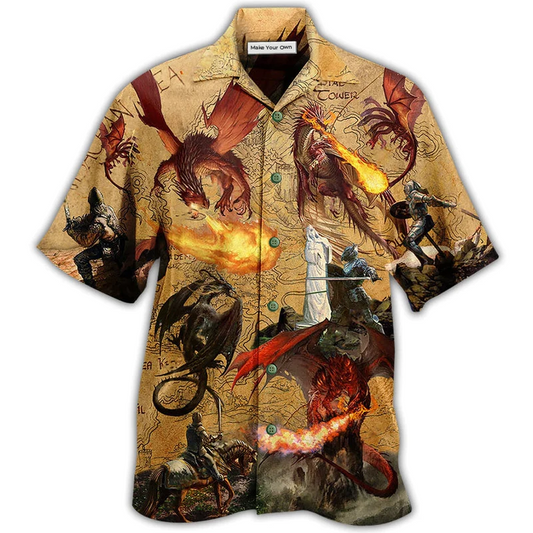 Dragon Fighting Knights Hawaiian Shirt Artwork Detail For Tropical Trips And Casual Outings