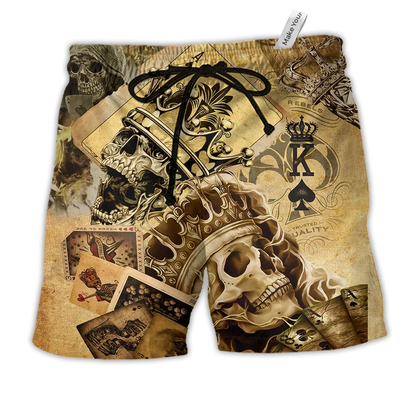 Skull Love Life Classic Style Hawaiian Print Beach Shorts For Bold Summer Vacation Style