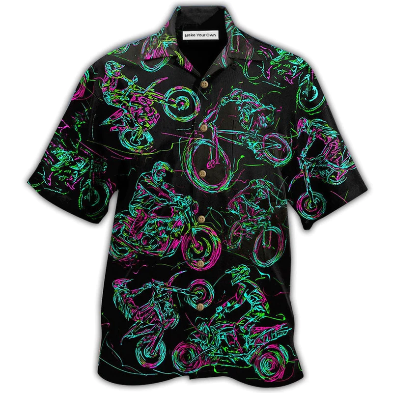 Neon Motorcycle Light Hawaiian Shirt Pattern View For Lightweight Everyday Style