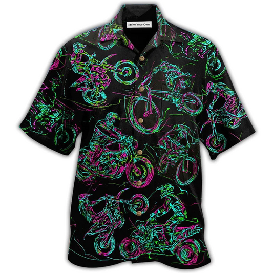 Neon Motorcycle Light Hawaiian Shirt Pattern View For Lightweight Everyday Style