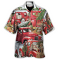 Christmas Truck Tree Puppy Hawaiian Shirt Graphic Artwork Detail For Coastal Travel