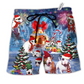 Dog Merry Christmas So Happy Hawaiian Print Beach Shorts For Festive Outdoor Style
