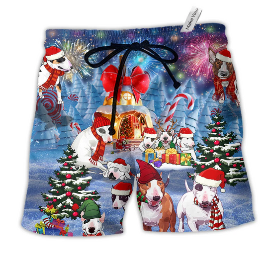 Dog Merry Christmas So Happy Hawaiian Print Beach Shorts For Festive Outdoor Style