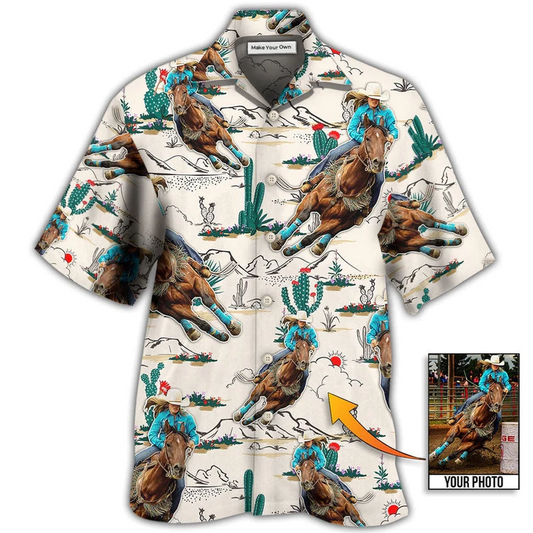 Tropical Cowboy Barrel Racing Desert Custom Photo Hawaiian Shirt For Summer Events And Casual Outdoor Wear