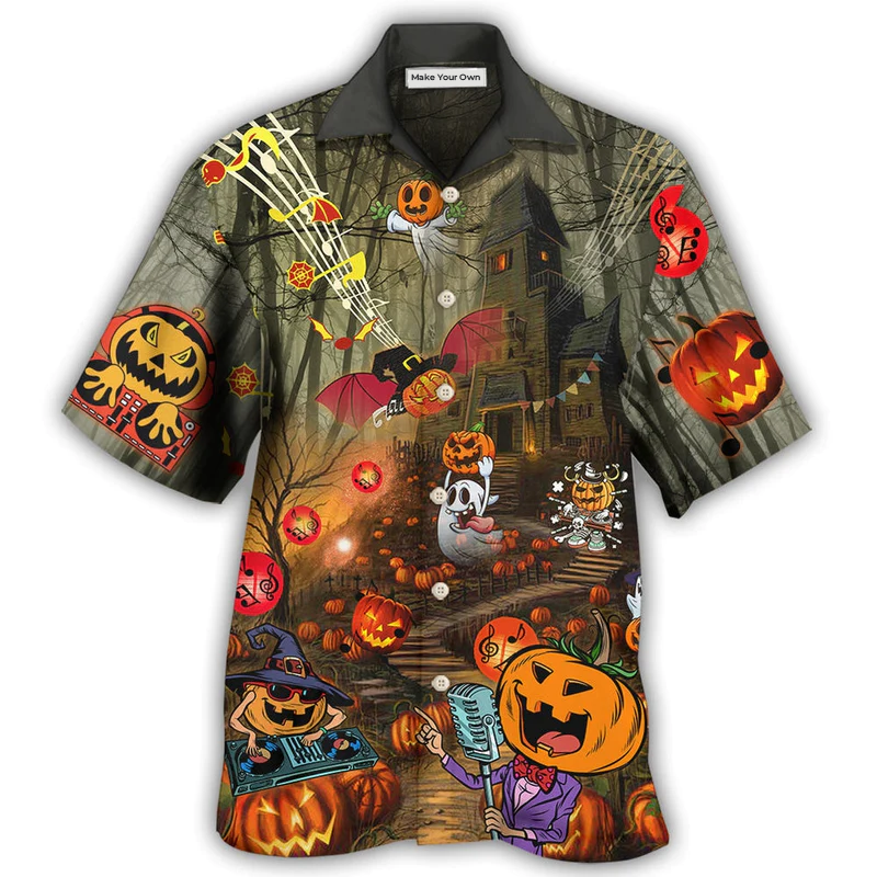 Music Halloween Fantasy Party Hawaiian Shirt Pattern View For Relaxed Warm Weather Outfits