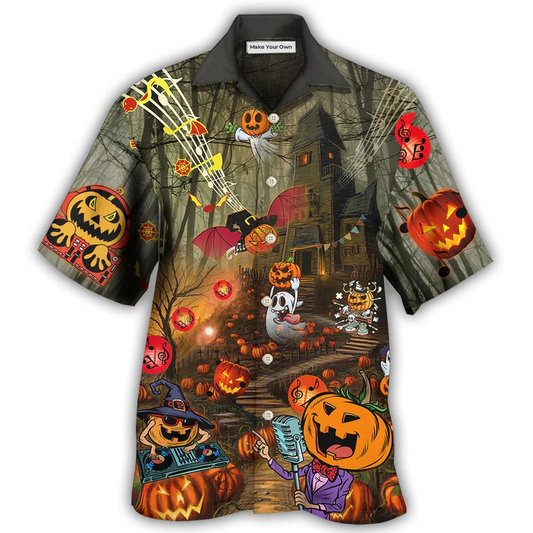 Music Halloween Fantasy Party Hawaiian Shirt Pattern View For Relaxed Warm Weather Outfits