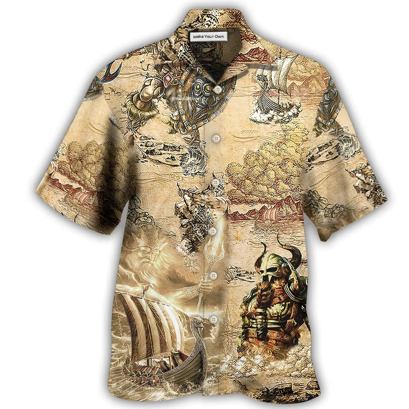 Vintage Norse Warrior Map War Hawaiian Shirt Design View For Casual Summer Styling