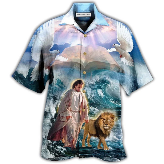 Lion Faith Peace Hawaiian Shirt Pattern Detail For Summer Holidays And Outdoor Fun