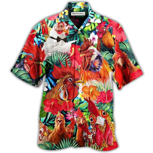 Tropical Chicken Summer Hawaiian Shirt For Summer Vacation And Beach Travel