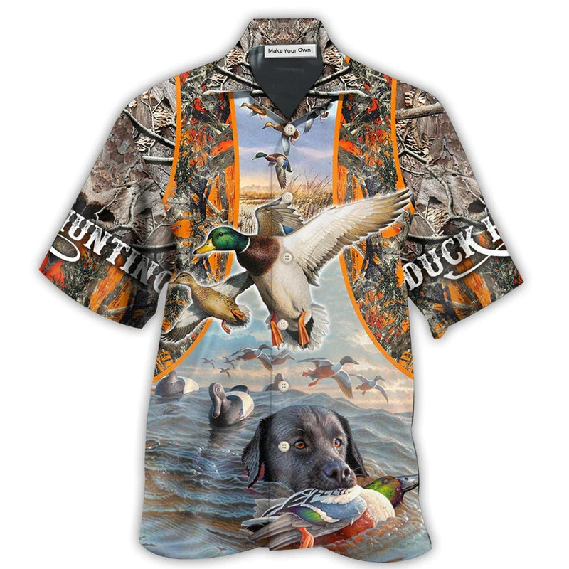Orange Duck Hunting Hawaiian Shirt For Beach Parties And Weekend Getaways