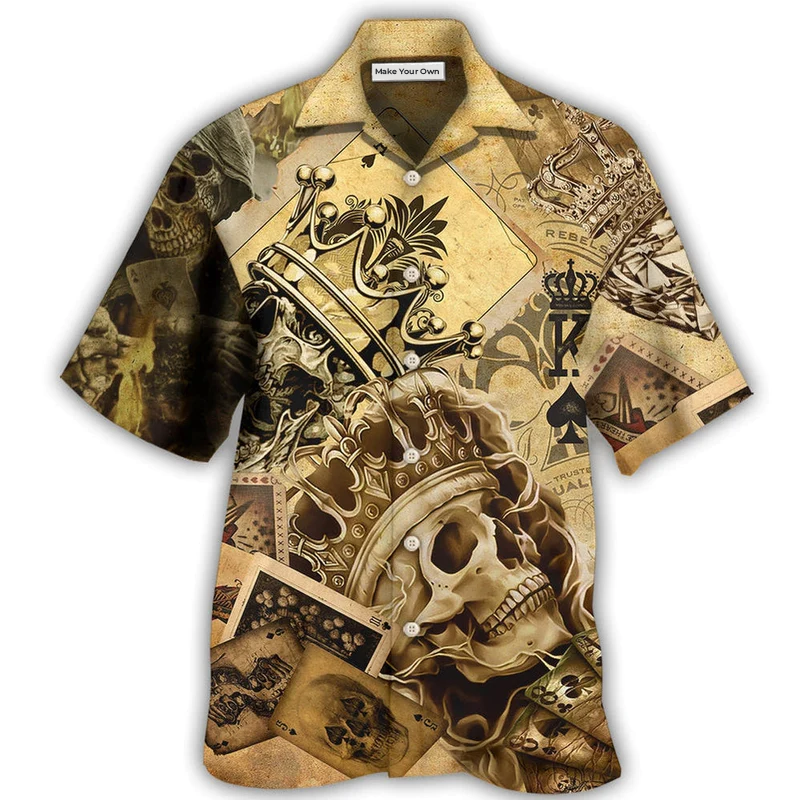 Skull And Casino Cards Hawaiian Shirt For Resort Travel Summer Outings And Casual Gatherings