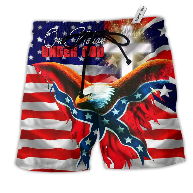 America One Nation Under God Patriotism With Beach Shorts For Inspirational Resort Trips