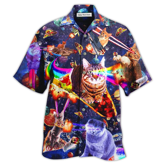 Cat Ride Food Space Galaxy Hawaiian Shirt For Poolside Relaxation And Sunny Getaways