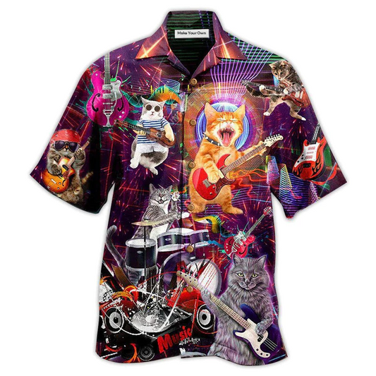 Funny Cat Rocker Hawaiian Shirt For Resort Getaways And Comfortable Summer Activities
