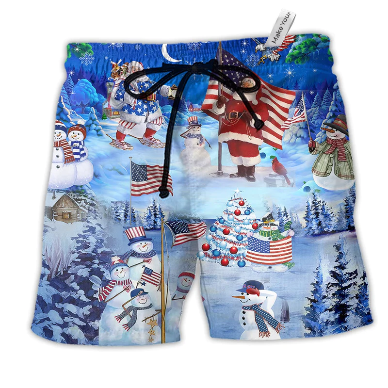America Merry Xmas Funny Hawaiian Print Beach Shorts For Festive Outdoor Style