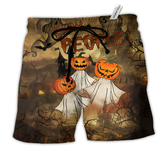 Halloween Eww People Pumpkin Ghost Hawaiian Beach Shorts For Fantasy Fan Beach Days