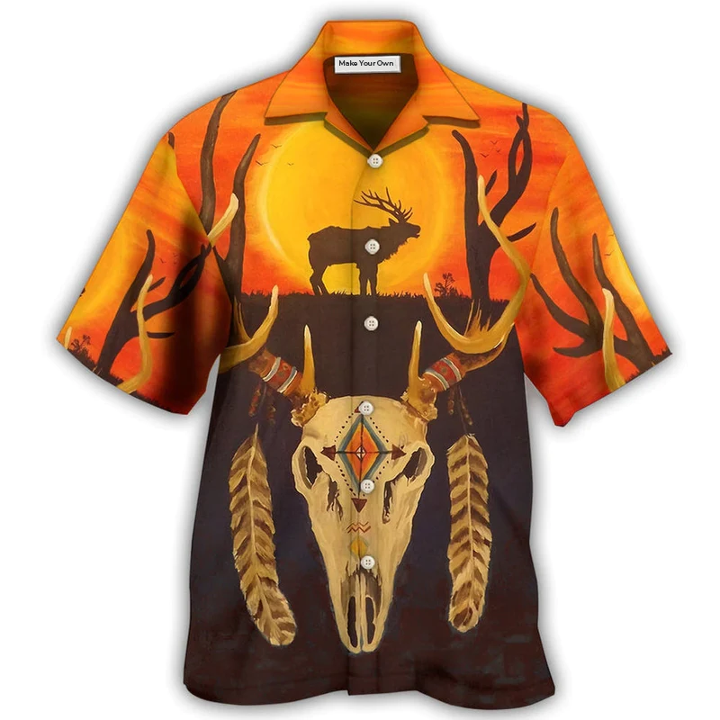 Bohemian Orange Skull Peace Hawaiian Shirt Design Detail For Sunny Adventures And Casual Wear