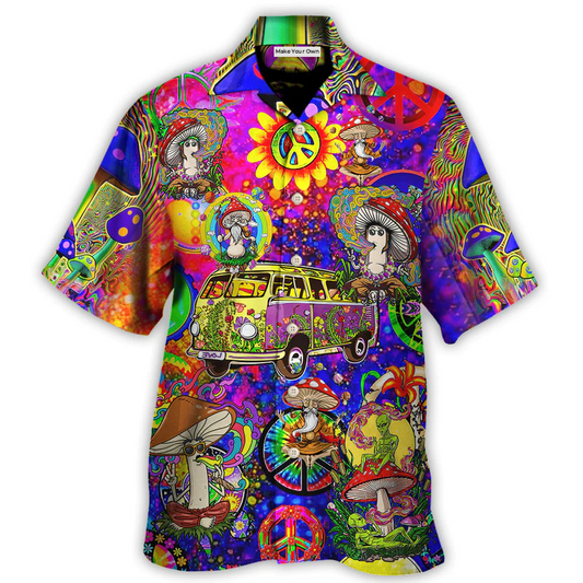 Bohemian Mushroom Peace Amazing Hawaiian Shirt Artwork Detail For Resort Trips And Outdoor Activities