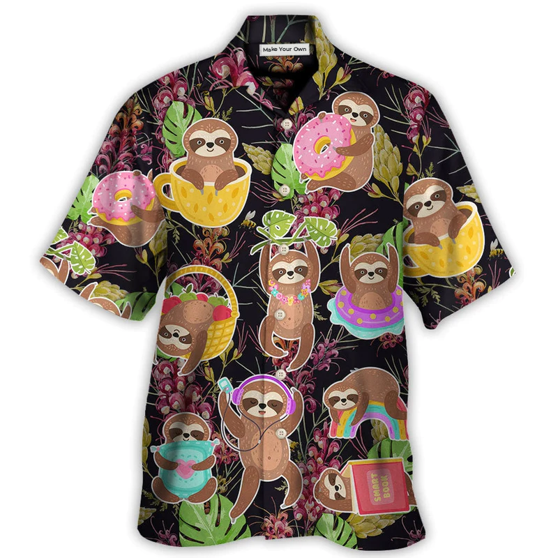 Tropical Cute Funny Sloth Hawaiian Shirt Creative Print View For Resort Wear