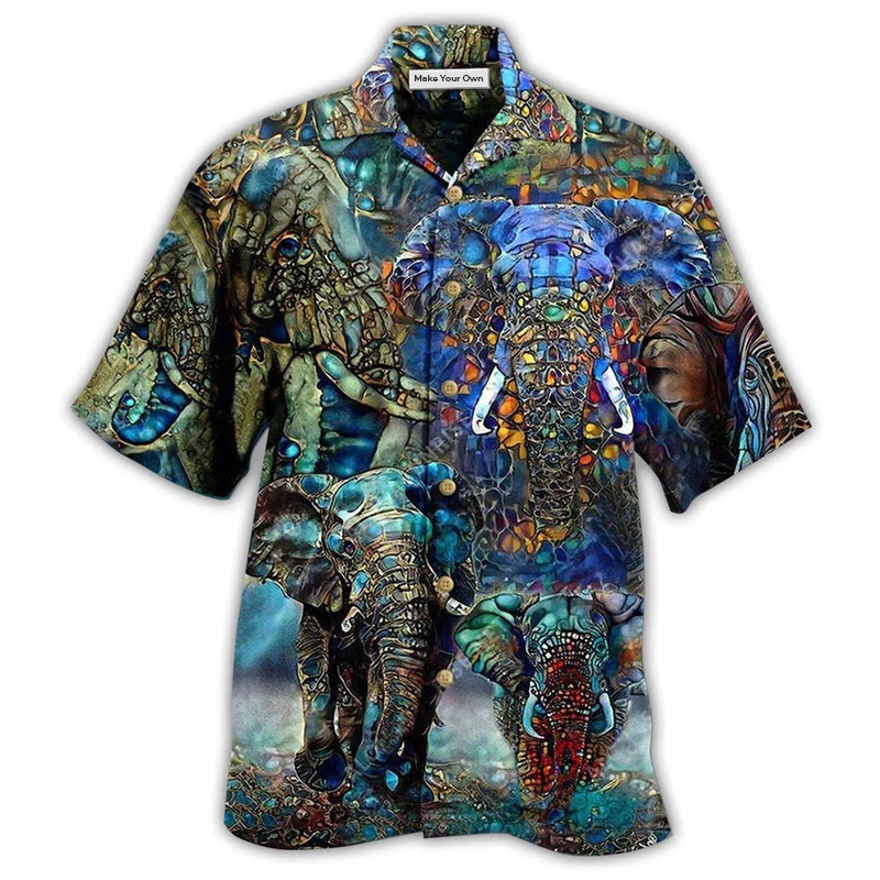 Elephant And Forest Hawaiian Shirt For Tropical Travel Beach Gatherings And Comfortable Wear