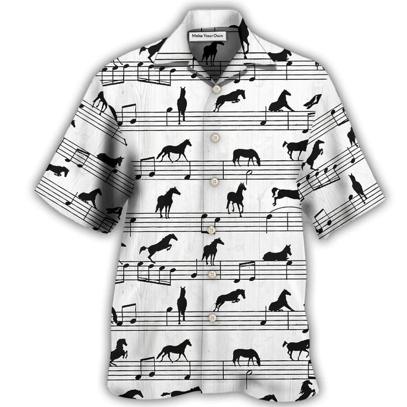 Horse Music Notes Hawaiian Shirt For Vacation Days And Relaxed Coastal Outings