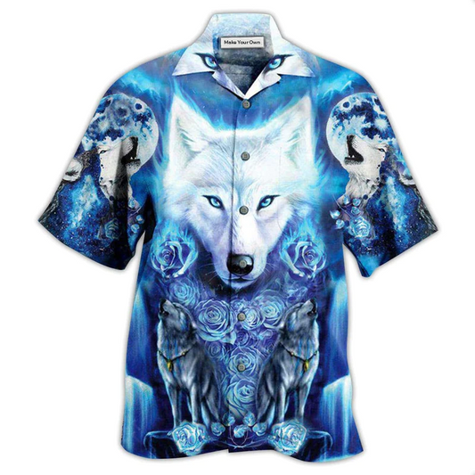 Blue Wolf Hawaiian Shirt Design View For Resort Travel And Thoughtful Gifting