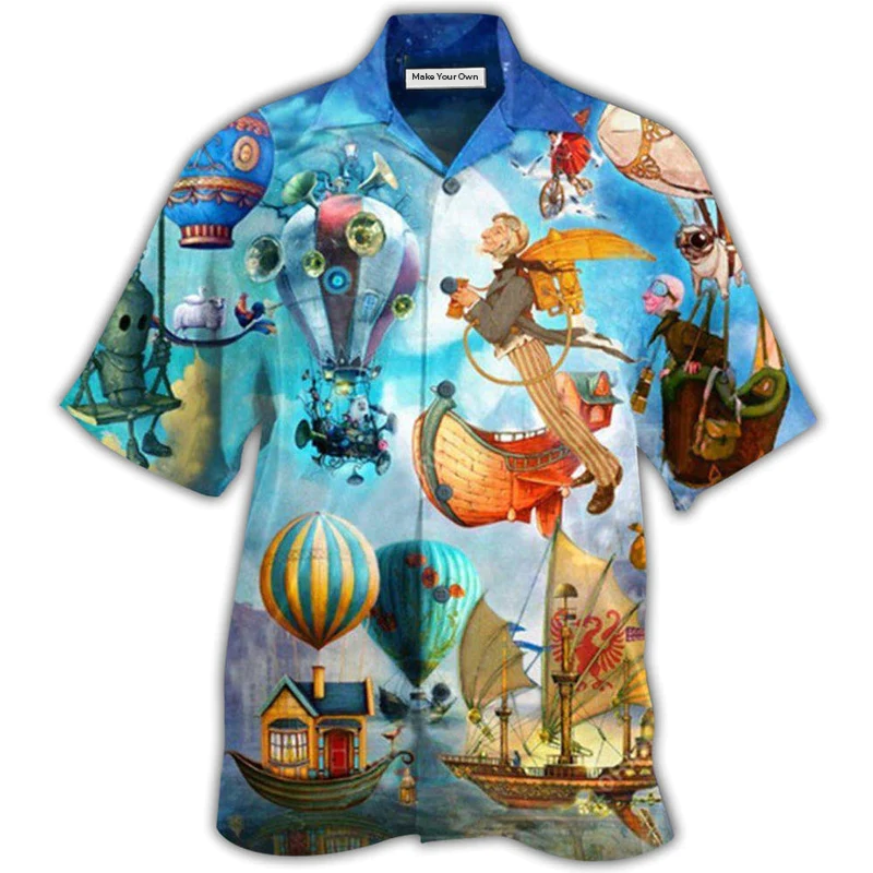 Hot Air Balloon And Steampunk Hawaiian Shirt For Summer Travel Coastal Events And Thoughtful Gift Giving
