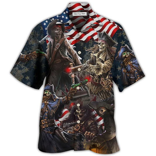 Nautical Pirate Skeleton USA Flag Independence Day Hawaiian Shirt For Poolside Relaxation And Sunny Getaways