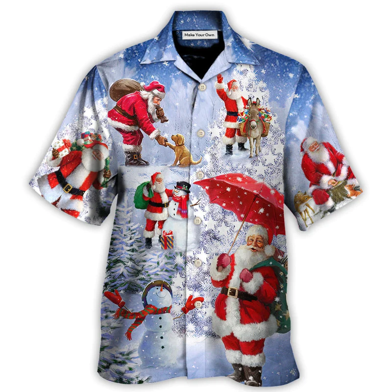 Christmas Santa Tree Hawaiian Shirt Pattern Detail For Coastal Travel