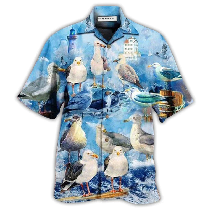 Seagull Hawaiian Shirt For Tropical Holiday Resort Parties And Everyday Style