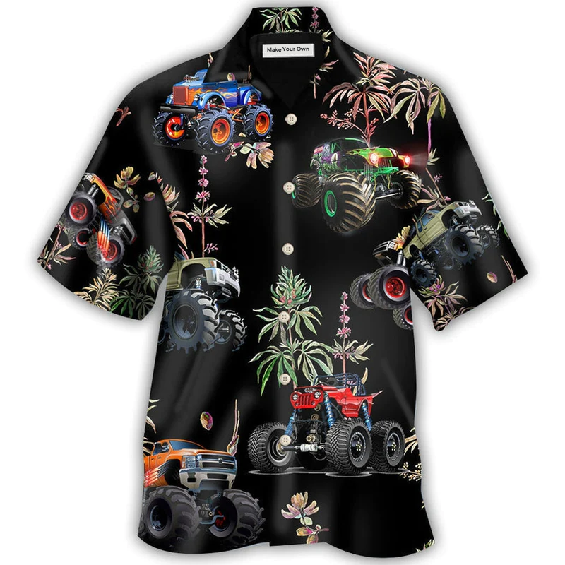 Floral Truck Monster Hawaiian Shirt Design View For Casual Summer Styling