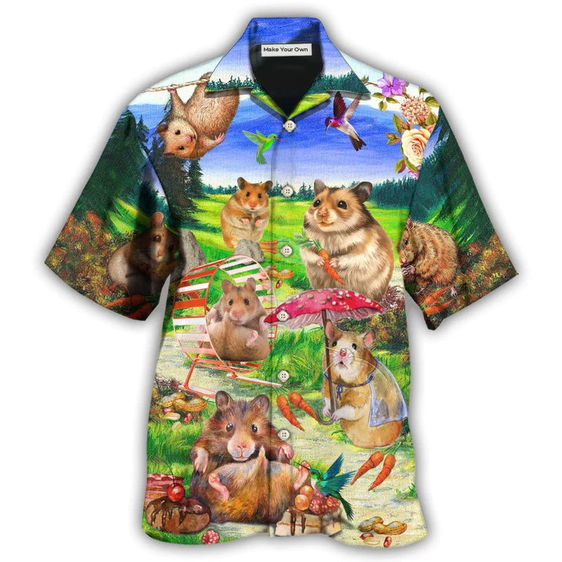 Happy Hamster Animals Eating Field Hawaiian Shirt For Resort Getaways And Comfortable Summer Activities