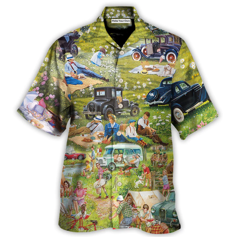 Funny Camping Picnic Hawaiian Shirt Pattern View For Lightweight Everyday Style