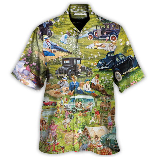 Funny Camping Picnic Hawaiian Shirt Pattern View For Lightweight Everyday Style