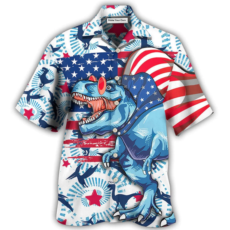 Funny Dinosaur Independence Day Dinosaurus Hawaiian Shirt For Beach Parties And Weekend Getaways