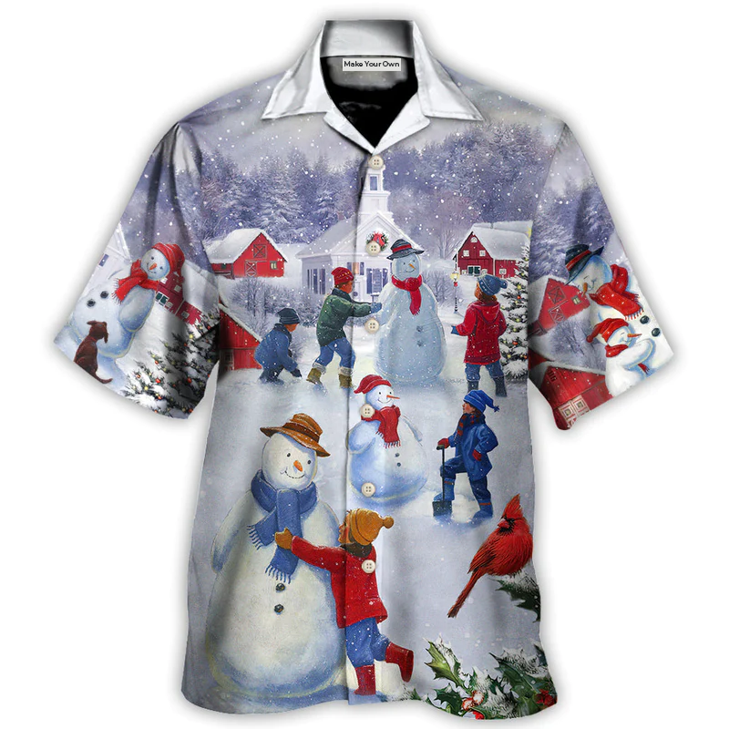 Christmas Snowman Town Hawaiian Shirt Design View For Beach Days