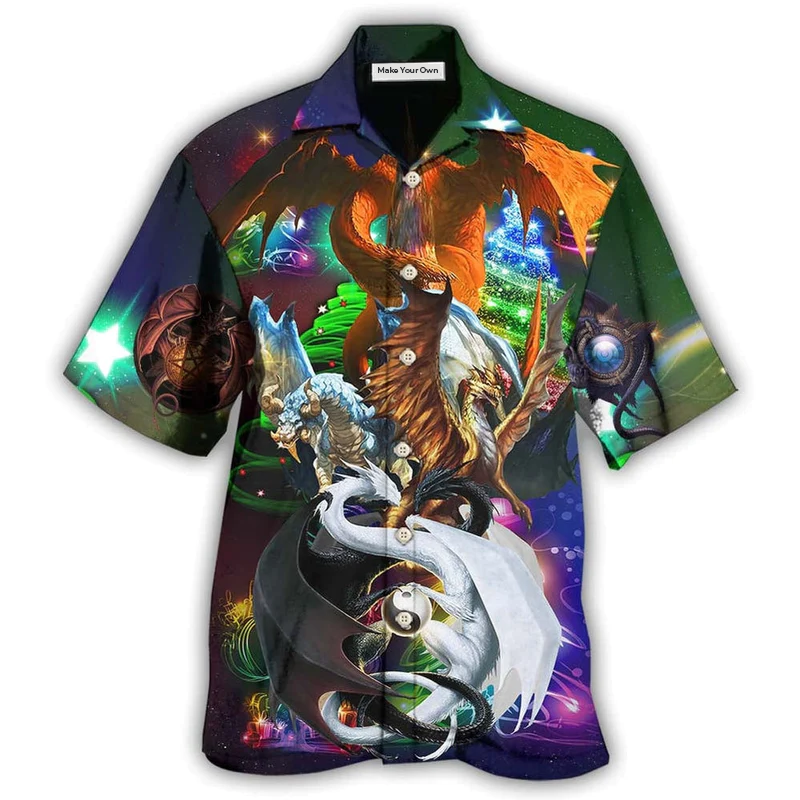 Black White Dragon Christmas Hawaiian Shirt For Coastal Adventures And Warm Weather Wear
