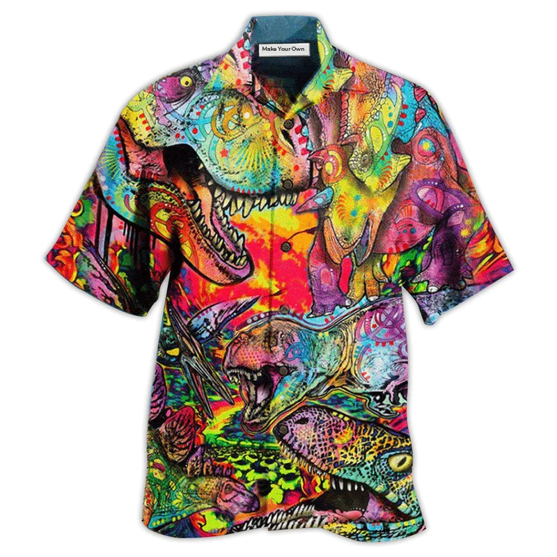 Dinosaur Wonderful Hawaiian Shirt Artwork View For Coastal Escapes And Resort Style