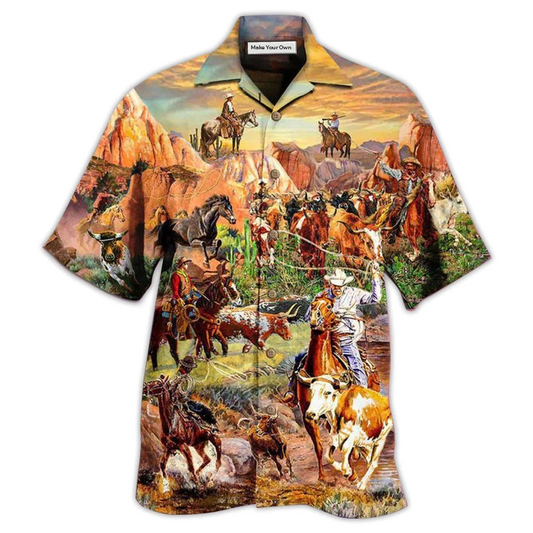 Cowboy Hawaiian Shirt Design Detail For Sunny Adventures And Casual Wear