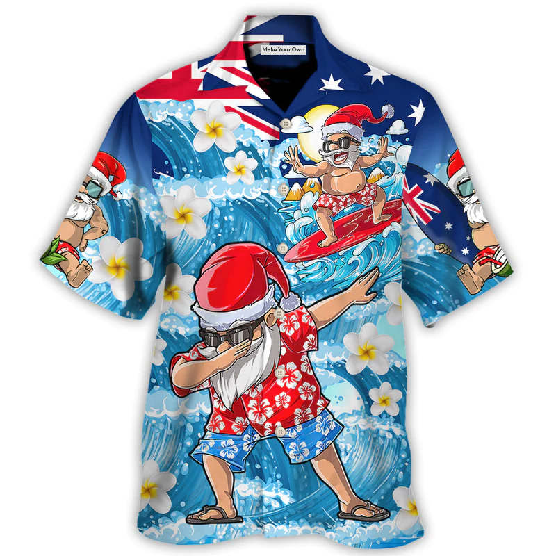 Summer Christmas July Dabbing Santa Hawaiian Shirt Graphic Artwork Detail For Coastal Travel