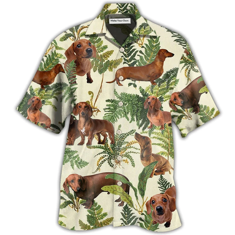 Tropical Dachshund Leaf Hawaiian Shirt Design Detail For Sunny Adventures And Casual Wear